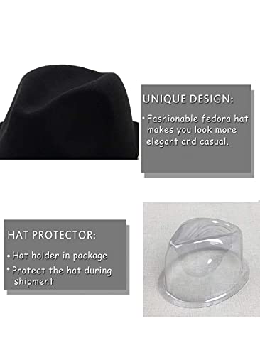 【2 Pack】 Fedora Hats for Women Men Retro Fashionable Classic Wide Brim Womens Felt Fedora Hat - Image 7