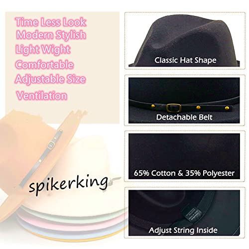 【2 Pack】 Fedora Hats for Women Men Retro Fashionable Classic Wide Brim Womens Felt Fedora Hat - Image 9