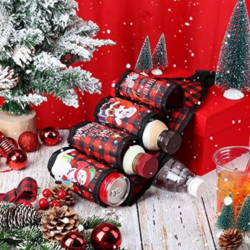 Queekay 6 Pack Christmas Themed Beverage Belt Adjustable Holder Belt Waist Fanny Pack with Buckle for Christmas Men Party Costume (Plaid Style) - Image 4
