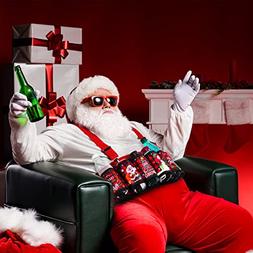 Queekay 6 Pack Christmas Themed Beverage Belt Adjustable Holder Belt Waist Fanny Pack with Buckle for Christmas Men Party Costume (Plaid Style) - Image 8