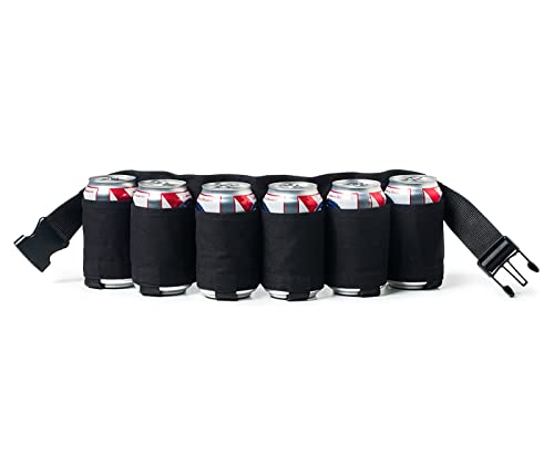 Senvitate Beer Belt, 6 Pack Beer Holster Beverage Belt Holder, Soda Beer Belt Holder for Men Women, Adjustable Beer Waist Pack for Parties and Picnic