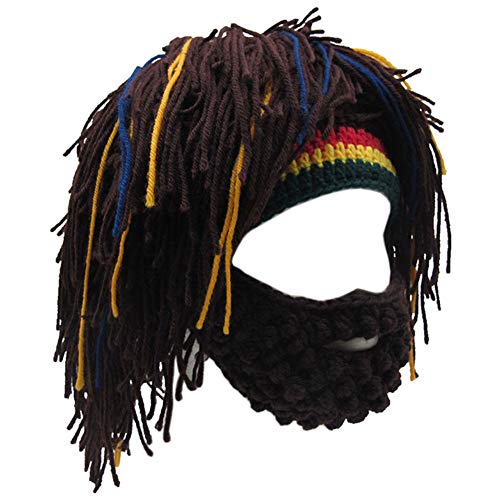 Creative Barbarian Knit Beard Hat Funny Knit Cap Wig Beanie Hats Beard Facemask