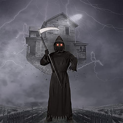 Lomesion Grim Reaper Halloween Costume with Glowing Red Eyes for Adult, Scythe Included - Image 7