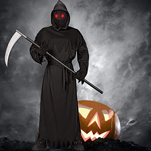 Lomesion Grim Reaper Halloween Costume with Glowing Red Eyes for Adult, Scythe Included - Image 8