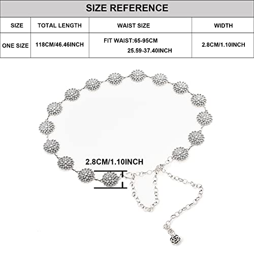 ILuvatar Luvatar Womens Metal Chain Dress Belt Hollow Out Daisy Sweater Belt Decorated Skinny Waist Belt - Image 3