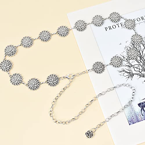 ILuvatar Luvatar Womens Metal Chain Dress Belt Hollow Out Daisy Sweater Belt Decorated Skinny Waist Belt - Image 8