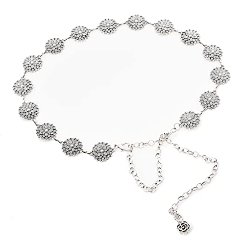 ILuvatar Luvatar Womens Metal Chain Dress Belt Hollow Out Daisy Sweater Belt Decorated Skinny Waist Belt