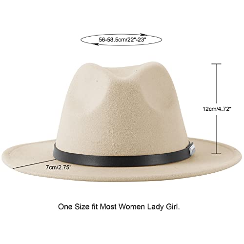 Lanzom Women Lady Retro Wide Brim Floppy Panama Hat Belt Buckle Wool Fedora Hat - Image 3