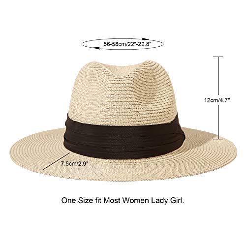 Lanzom Women Wide Brim Straw Panama Roll up Hat Fedora Beach Sun Hat UPF50+ - Image 3