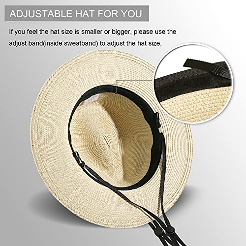 Lanzom Women Wide Brim Straw Panama Roll up Hat Fedora Beach Sun Hat UPF50+ - Image 4