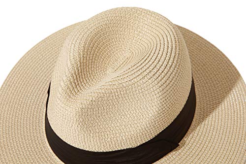 Lanzom Women Wide Brim Straw Panama Roll up Hat Fedora Beach Sun Hat UPF50+ - Image 5