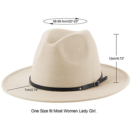 Lanzom Womens Classic Wide Brim Floppy Panama Hat Belt Buckle Wool Fedora Hat - Image 3