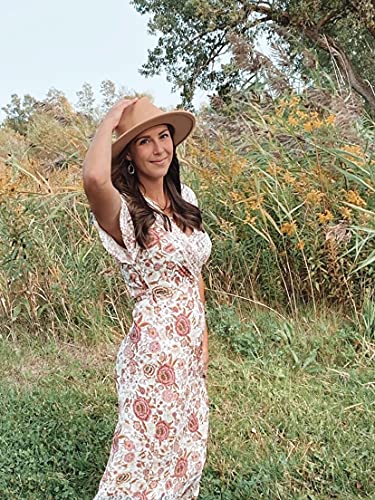 Lanzom Womens Classic Wide Brim Floppy Panama Hat Belt Buckle Wool Fedora Hat - Image 6