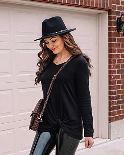 Lanzom Womens Classic Wide Brim Floppy Panama Hat Belt Buckle Wool Fedora Hat - Image 7