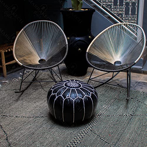 MARRAKESH STYLE Comfortable Leather Ottoman Pouf - Handmade Unstuffed Moroccan Pouf Cover - Square Pouf & Foot Rest Ottoman - Perfect for Living Rooms Bedrooms & Kids Room - Square Brown - Image 3