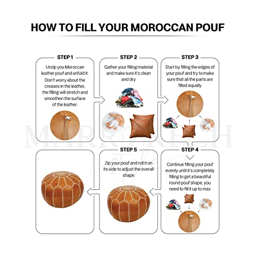 MARRAKESH STYLE Comfortable Leather Ottoman Pouf - Handmade Unstuffed Moroccan Pouf Cover - Square Pouf & Foot Rest Ottoman - Perfect for Living Rooms Bedrooms & Kids Room - Square Brown - Image 8