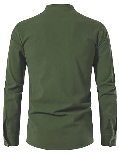 Men's Medieval Renaissance Viking Pirate Costume Long Sleeve Linen Shirt V Neck Lace Up Stand Collar Retro T-Shirt - Image 4