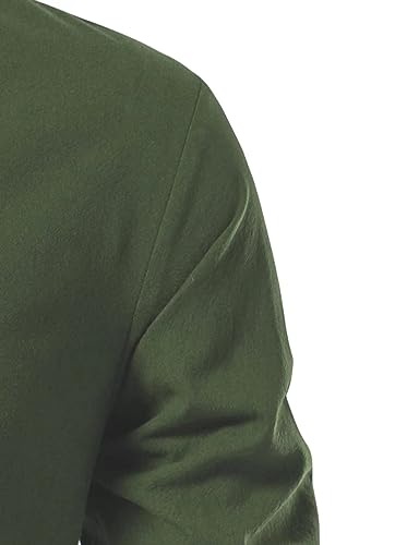 Men's Medieval Renaissance Viking Pirate Costume Long Sleeve Linen Shirt V Neck Lace Up Stand Collar Retro T-Shirt - Image 8