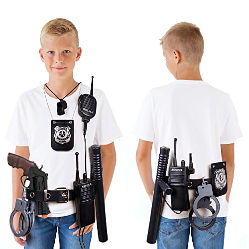 Police Accessories Role Play Set for Kids with Police Badge Toy Belt Handcuffs Baton Walkie Talkie Whistle Police Toys Birthday Gifts Police Officer Costume Dress Up for Boys Girls - Image 7