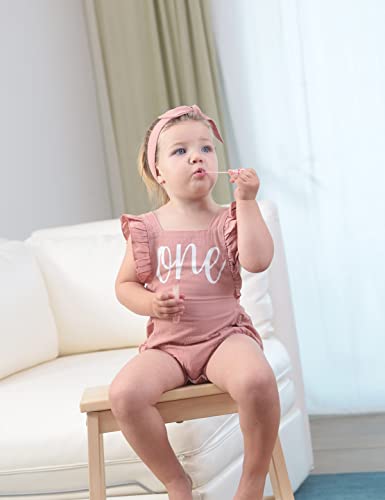 Shalofer Baby Girl First Birthday Outfit 1st Birthday Bodysuit with Headband - Image 3