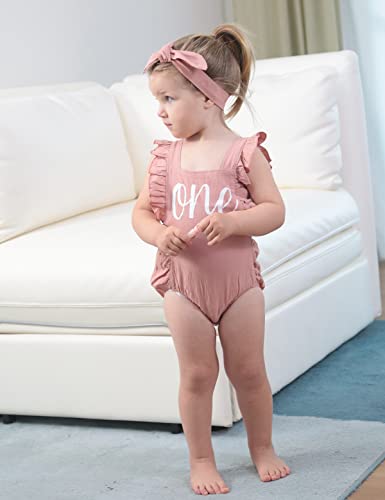 Shalofer Baby Girl First Birthday Outfit 1st Birthday Bodysuit with Headband - Image 4
