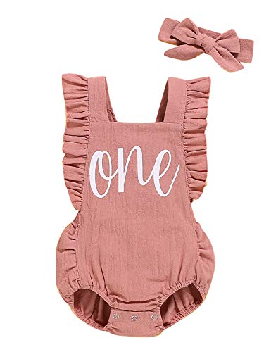 Shalofer Baby Girl First Birthday Outfit 1st Birthday Bodysuit with Headband