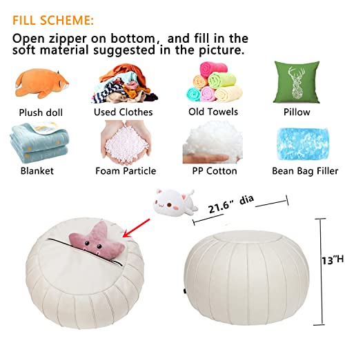 Thgonwid Handmade Storage Pouf Ottoman Foot Stool - Faux Suede Round Floor Cushion 21.6"x13" for Living Room, Bedroom, Wedding Decor, Unstuffed - Image 4