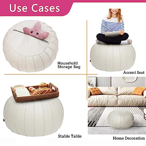 Thgonwid Handmade Storage Pouf Ottoman Foot Stool - Faux Suede Round Floor Cushion 21.6"x13" for Living Room, Bedroom, Wedding Decor, Unstuffed - Image 7