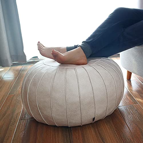 Thgonwid Handmade Storage Pouf Ottoman Foot Stool - Faux Suede Round Floor Cushion 21.6"x13" for Living Room, Bedroom, Wedding Decor, Unstuffed - Image 8