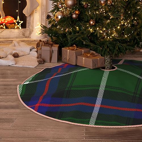 DKJlitter Christmas Tree Skirt, Scottish Clan MacEwan Tartan Plaid Xmas Tree Skirts Mat Farmhouse Rustic Xmas Holiday Indoor Party Outdoor Decoration