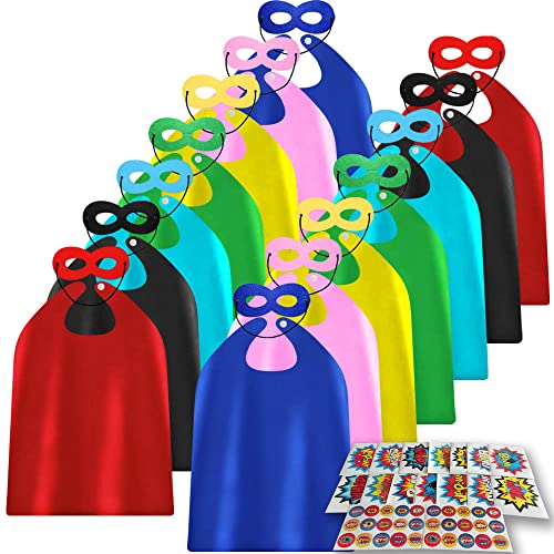 ADJOY Kids Superhero Capes and Masks 12 Sets - Birthday Party Super Hero Capes for Children