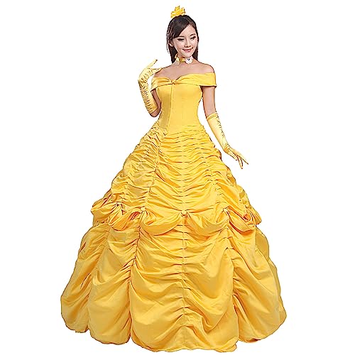 Ainiel Women's Cosplay Costume Princess Dress Yellow Satin - Image 3