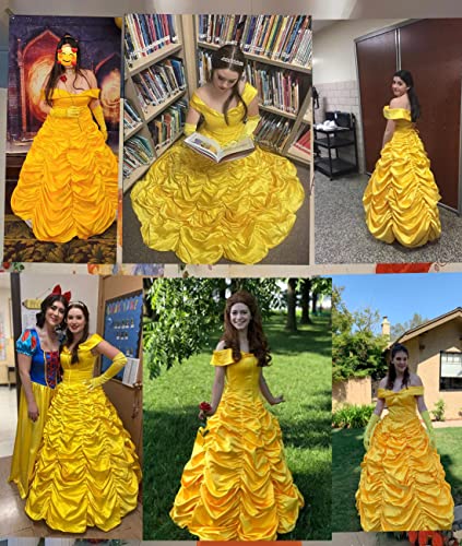 Ainiel Women's Cosplay Costume Princess Dress Yellow Satin - Image 4