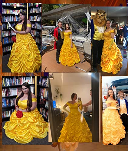 Ainiel Women's Cosplay Costume Princess Dress Yellow Satin - Image 5