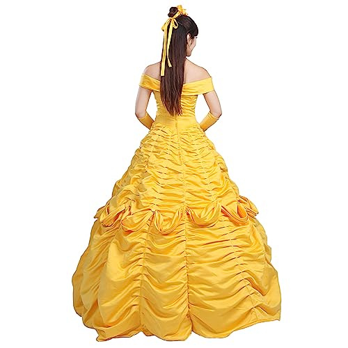 Ainiel Women's Cosplay Costume Princess Dress Yellow Satin - Image 6