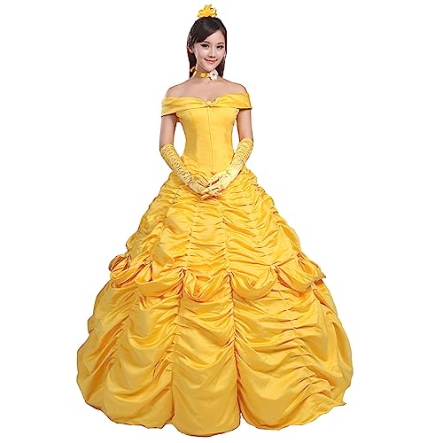 Ainiel Women's Cosplay Costume Princess Dress Yellow Satin