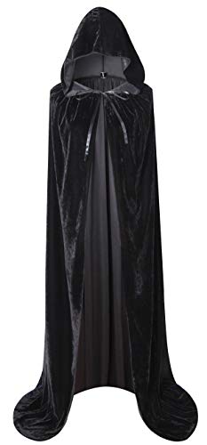BIGXIAN Long Hooded Cloak Velvet Cape Witch Costume Halloween Costumes for Women Men - Image 3