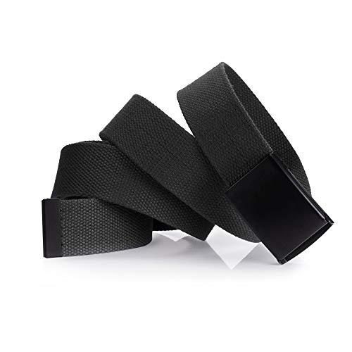 Mile High Life Cut To Fit Canvas Web Belt Size Up to 52" with Flip-Top Solid Black Military Buckle - Image 4