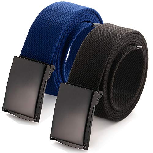 Mile High Life Cut To Fit Canvas Web Belt Size Up to 52" with Flip-Top Solid Black Military Buckle