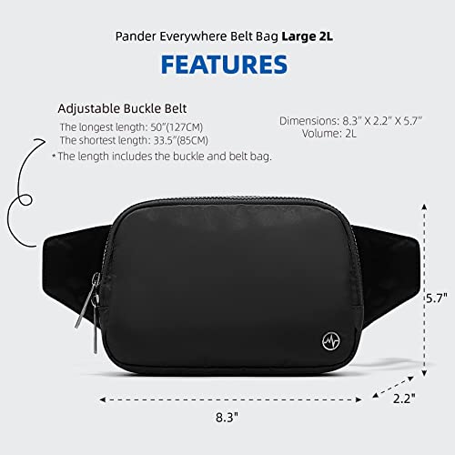 Pander Belt Bag Large 2L, Nylon Fanny Pack Purse for Women and Men with Adjustable Strap - Image 9