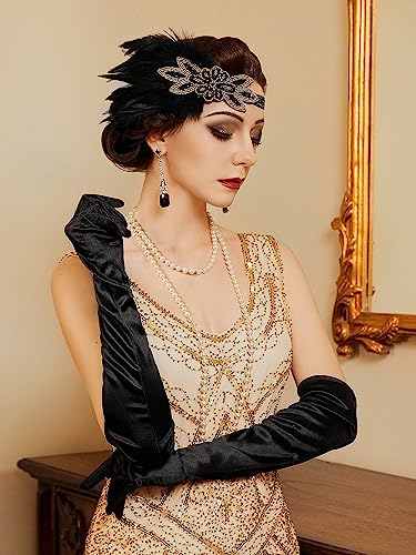 SWEETV 1920s Great Gatsby Accessories Set for Women, Flapper Headband Headpiece Roaring 20s Costume Accessories Set - Image 3