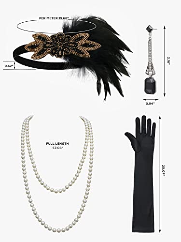 SWEETV 1920s Great Gatsby Accessories Set for Women, Flapper Headband Headpiece Roaring 20s Costume Accessories Set - Image 7