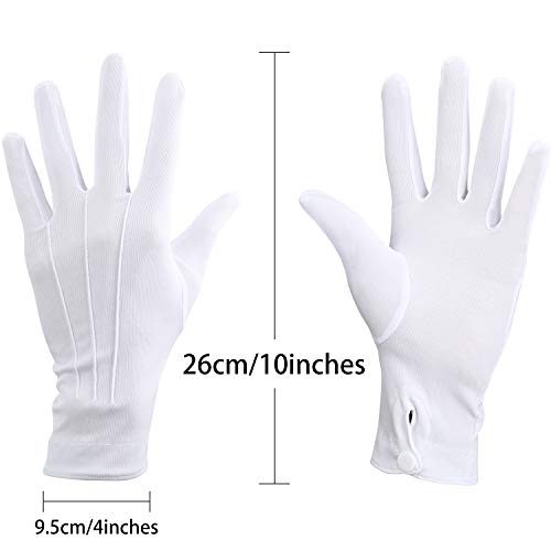 Shappy 2 Pairs White Cotton Glove Men Parade Formal Tuxedo Uniform Glove for Cosplay Party Jewelry Inspection (nylon 10 Inch) - Image 3