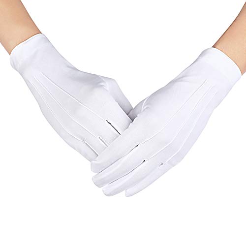 Shappy 2 Pairs White Cotton Glove Men Parade Formal Tuxedo Uniform Glove for Cosplay Party Jewelry Inspection (nylon 10 Inch) - Image 4