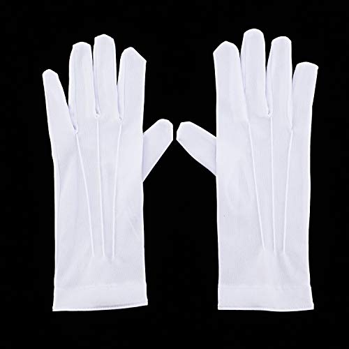 Shappy 2 Pairs White Cotton Glove Men Parade Formal Tuxedo Uniform Glove for Cosplay Party Jewelry Inspection (nylon 10 Inch) - Image 5