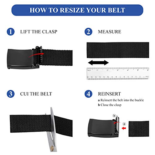WHIPPY Canvas Web Belt Flip-Top Solid Black Military Buckle Fully Adjustable Mens Webbing Belts Cut To Fit - Image 6