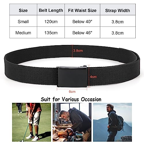 WHIPPY Canvas Web Belt Flip-Top Solid Black Military Buckle Fully Adjustable Mens Webbing Belts Cut To Fit - Image 7