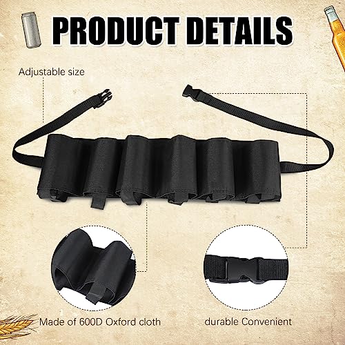 Jiuguva 2 Pcs 6 Pack Beer Belt Holder for Men 6 Cans Beer Can Holder for Drinking Adjustable Black Drinking Accessories for Halloween Christmas Men Women Outdoor Camping Hiking Picnic Party - Image 4