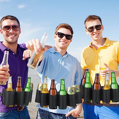 Jiuguva 2 Pcs 6 Pack Beer Belt Holder for Men 6 Cans Beer Can Holder for Drinking Adjustable Black Drinking Accessories for Halloween Christmas Men Women Outdoor Camping Hiking Picnic Party - Image 6