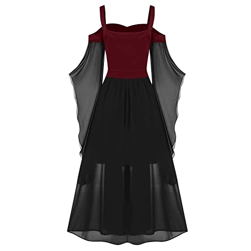 Halloween Costumes Mesh Gothic Ruffle Sleeves Plus Size Costume Plus Size Renaissance Dress Red Riding Hood Costume for Women Renaissance Faire Ren Faire Costume Vampire Costume Women(1-Red,5X-Large) - Image 4